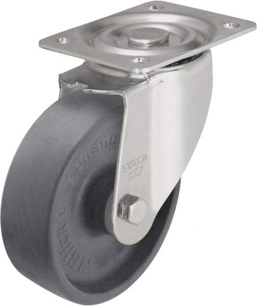 Blickle - 4" Diam x 1-3/16" Wide x 4-59/64" OAH Top Plate Mount Swivel Caster - Heat-Resistant Nylon, 330 Lb Capacity, Plain Bore Bearing, 3-15/16 x 3-3/8" Plate - Caliber Tooling