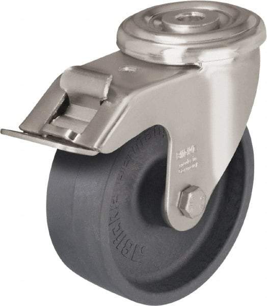 Blickle - 4" Diam x 1-1/2" Wide x 4-59/64" OAH Hollow Kingpin Mount Swivel Caster with Brake - Heat-Resistant Nylon, 330 Lb Capacity, Plain Bore Bearing, Hollow Kingpin Stem - Caliber Tooling