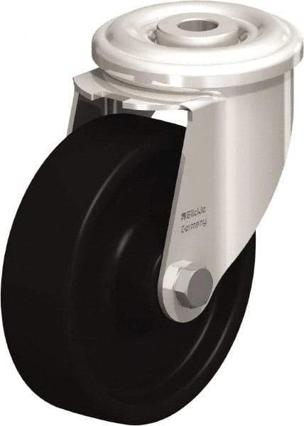 Blickle - 4" Diam x 1-3/16" Wide x 4-59/64" OAH Hollow Kingpin Mount Swivel Caster - Heat-Resistant Phenolic Resin, 275 Lb Capacity, Plain Bore Bearing, Hollow Kingpin Stem - Caliber Tooling