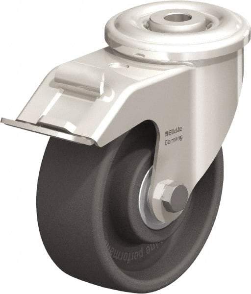 Blickle - 4" Diam x 1-1/2" Wide x 4-59/64" OAH Hollow Kingpin Mount Swivel Caster with Brake - Heat-Resistant Nylon, 330 Lb Capacity, Ball Bearing, Hollow Kingpin Stem - Caliber Tooling