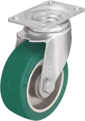 Blickle - 4" Diam x 1-9/16" Wide x 5-1/8" OAH Top Plate Mount Swivel Caster - Polyurethane-Elastomer Blickle Softhane, 400 Lb Capacity, Ball Bearing, 3-5/8 x 2-1/2" Plate - Caliber Tooling