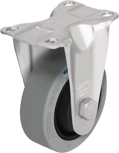 Blickle - 5" Diam x 1-3/8" Wide x 6-1/8" OAH Top Plate Mount Rigid Caster - Solid Rubber, 400 Lb Capacity, Ball Bearing, 3-5/8 x 2-1/2" Plate - Caliber Tooling