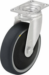 Blickle - 5" Diam x 1-1/4" Wide x 6-1/8" OAH Top Plate Mount Swivel Caster - Thermoplastic Polyurethane, 400 Lb Capacity, Ball Bearing, 3-5/8 x 2-1/2" Plate - Caliber Tooling