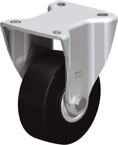 Blickle - 4" Diam x 1-37/64" Wide x 5-1/2" OAH Top Plate Mount Rigid Caster - Solid Rubber, 594 Lb Capacity, Ball Bearing, 3-15/16 x 3-3/8" Plate - Caliber Tooling