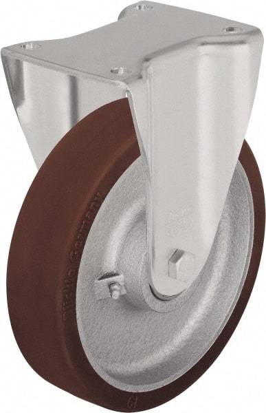 Blickle - 10" Diam x 2-23/64" Wide x 11-39/64" OAH Top Plate Mount Rigid Caster - Polyurethane-Elastomer Blickle Softhane, 1,980 Lb Capacity, Ball Bearing, 5-1/2 x 4-3/8" Plate - Caliber Tooling