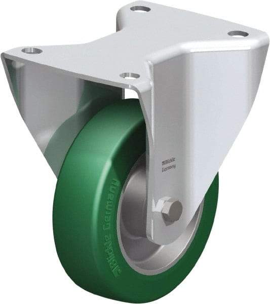 Blickle - 5" Diam x 1-37/64" Wide x 6-1/2" OAH Top Plate Mount Rigid Caster - Polyurethane-Elastomer Blickle Softhane, 770 Lb Capacity, Ball Bearing, 5-1/2 x 4-3/8" Plate - Caliber Tooling