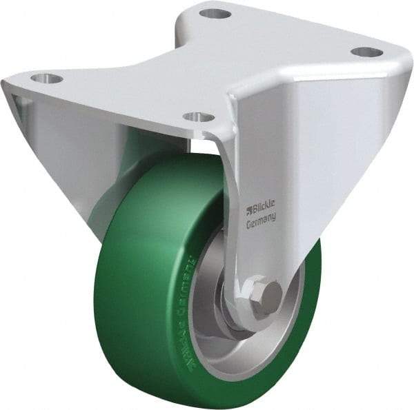 Blickle - 4" Diam x 1-37/64" Wide x 5-1/2" OAH Top Plate Mount Rigid Caster - Polyurethane-Elastomer Blickle Softhane, 660 Lb Capacity, Ball Bearing, 5-1/2 x 4-3/8" Plate - Caliber Tooling