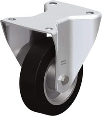 Blickle - 5" Diam x 1-37/64" Wide x 6-1/2" OAH Top Plate Mount Rigid Caster - Solid Rubber, 550 Lb Capacity, Ball Bearing, 5-1/2 x 4-3/8" Plate - Caliber Tooling