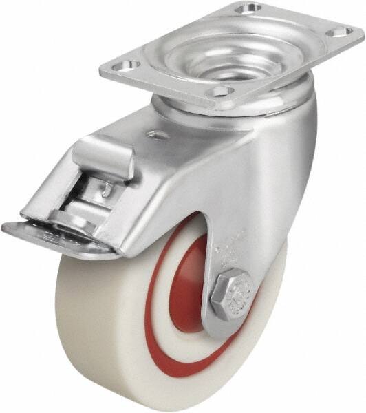 Blickle - 4" Diam x 1-3/8" Wide x 5-1/8" OAH Top Plate Mount Swivel Caster with Brake - Impact-Resistant Nylon, 400 Lb Capacity, Ball Bearing, 3-5/8 x 2-1/2" Plate - Caliber Tooling