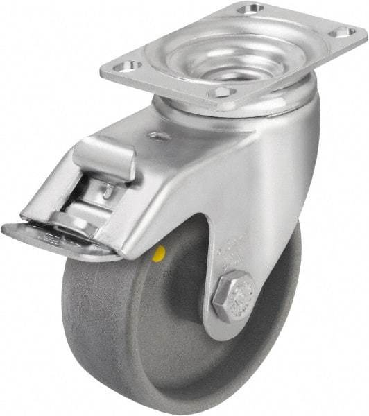 Blickle - 4" Diam x 1-7/16" Wide x 5-1/8" OAH Top Plate Mount Swivel Caster with Brake - Impact-Resistant Nylon, 400 Lb Capacity, Ball Bearing, 3-5/8 x 2-1/2" Plate - Caliber Tooling