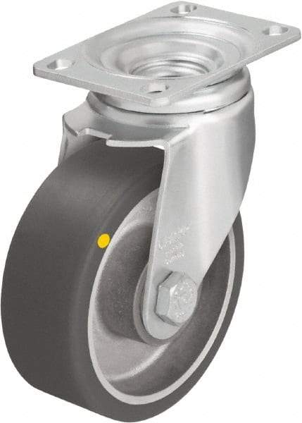 Blickle - 5" Diam x 1-9/16" Wide x 6-1/8" OAH Top Plate Mount Swivel Caster - Polyurethane-Elastomer Blickle Softhane, 400 Lb Capacity, Ball Bearing, 3-5/8 x 2-1/2" Plate - Caliber Tooling