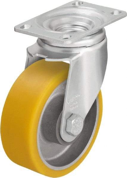 Blickle - 5" Diam x 1-9/16" Wide x 6-1/8" OAH Top Plate Mount Swivel Caster - Polyurethane-Elastomer Blickle Softhane, 400 Lb Capacity, Ball Bearing, 3-5/8 x 2-1/2" Plate - Caliber Tooling