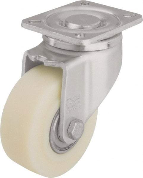 Blickle - 4" Diam x 1-37/64" Wide x 5-33/64" OAH Top Plate Mount Swivel Caster - Impact-Resistant Cast Nylon, 1,540 Lb Capacity, Ball Bearing, 3-15/16 x 3-3/8" Plate - Caliber Tooling