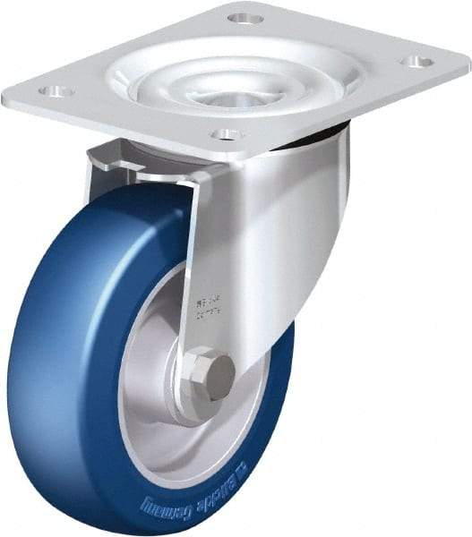 Blickle - 5" Diam x 1-37/64" Wide x 6-7/64" OAH Top Plate Mount Swivel Caster - Polyurethane-Elastomer Blickle Besthane, 770 Lb Capacity, Ball Bearing, 5-1/2 x 4-3/8" Plate - Caliber Tooling