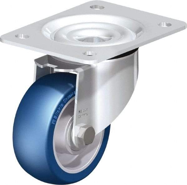 Blickle - 4" Diam x 1-37/64" Wide x 5-7/64" OAH Top Plate Mount Swivel Caster - Polyurethane-Elastomer Blickle Besthane, 660 Lb Capacity, Ball Bearing, 5-1/2 x 4-3/8" Plate - Caliber Tooling