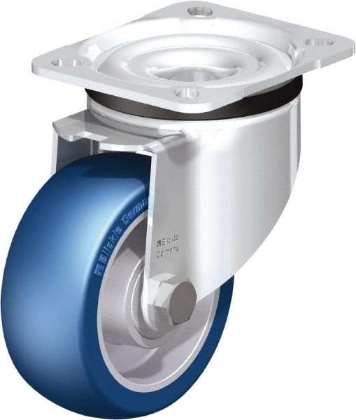 Blickle - 4" Diam x 1-37/64" Wide x 5-7/64" OAH Top Plate Mount Swivel Caster - Polyurethane-Elastomer Blickle Besthane, 660 Lb Capacity, Ball Bearing, 3-15/16 x 3-3/8" Plate - Caliber Tooling