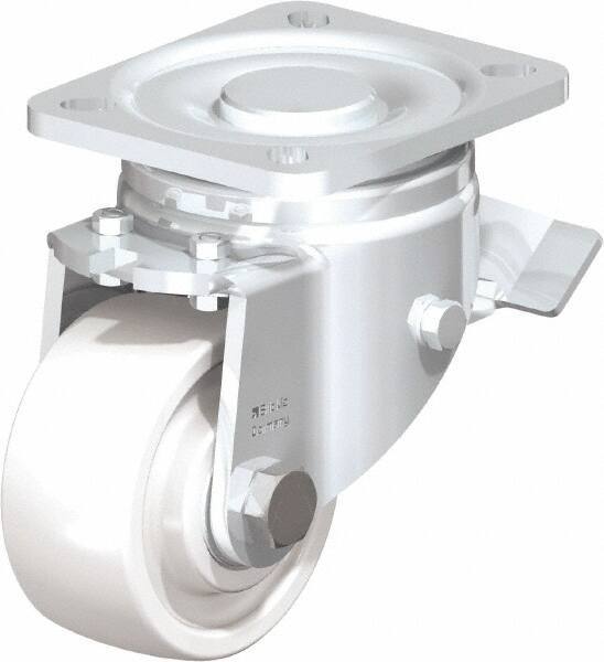 Blickle - 3" Diam x 1-29/64" Wide x 4-23/32" OAH Top Plate Mount Swivel Caster with Brake - Impact-Resistant Nylon, 770 Lb Capacity, Ball Bearing, 3-15/16 x 3-3/8" Plate - Caliber Tooling