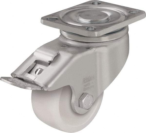 Blickle - 5" Diam x 1-29/64" Wide x 6-1/2" OAH Top Plate Mount Swivel Caster with Brake - Impact-Resistant Nylon, 1,540 Lb Capacity, Plain Bore Bearing, 5-1/2 x 4-3/8" Plate - Caliber Tooling