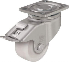 Blickle - 5" Diam x 1-29/64" Wide x 6-1/2" OAH Top Plate Mount Swivel Caster with Brake - Impact-Resistant Nylon, 1,540 Lb Capacity, Ball Bearing, 5-1/2 x 4-3/8" Plate - Caliber Tooling