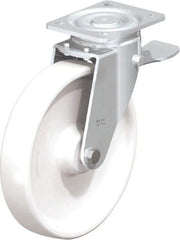 Blickle - 10" Diam x 1-31/32" Wide x 11-39/64" OAH Top Plate Mount Swivel Caster with Brake - Impact-Resistant Nylon, 1,980 Lb Capacity, Plain Bore Bearing, 5-1/2 x 4-3/8" Plate - Caliber Tooling