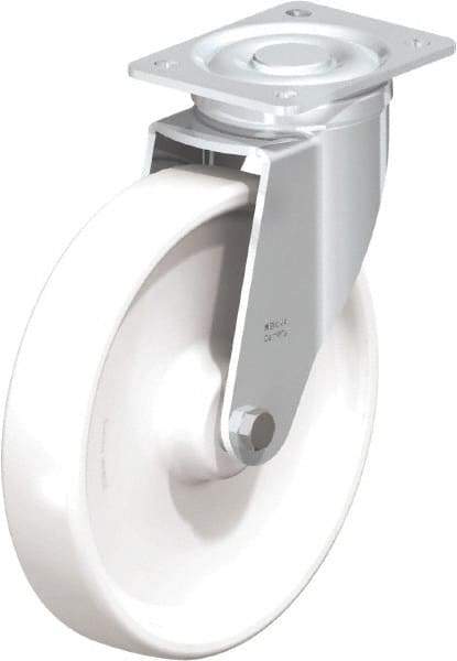 Blickle - 10" Diam x 1-31/32" Wide x 11-39/64" OAH Top Plate Mount Swivel Caster - Impact-Resistant Nylon, 1,980 Lb Capacity, Plain Bore Bearing, 5-1/2 x 4-3/8" Plate - Caliber Tooling