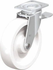 Blickle - 10" Diam x 2-9/16" Wide x 11-39/64" OAH Top Plate Mount Swivel Caster with Brake - Impact-Resistant Nylon, 1,980 Lb Capacity, Plain Bore Bearing, 5-1/2 x 4-3/8" Plate - Caliber Tooling