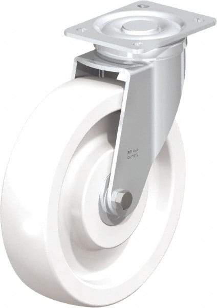 Blickle - 10" Diam x 2-9/16" Wide x 11-39/64" OAH Top Plate Mount Swivel Caster - Impact-Resistant Nylon, 1,980 Lb Capacity, Ball Bearing, 5-1/2 x 4-3/8" Plate - Caliber Tooling