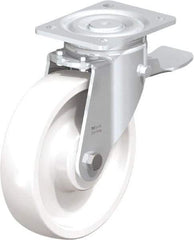 Blickle - 8" Diam x 1-31/32" Wide x 9-41/64" OAH Top Plate Mount Swivel Caster with Brake - Impact-Resistant Nylon, 1,980 Lb Capacity, Ball Bearing, 5-1/2 x 4-3/8" Plate - Caliber Tooling