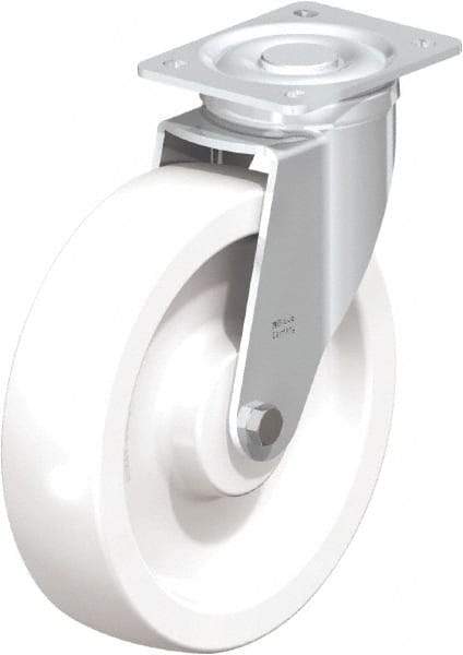 Blickle - 10" Diam x 2-9/16" Wide x 11-39/64" OAH Top Plate Mount Swivel Caster - Impact-Resistant Nylon, 1,980 Lb Capacity, Plain Bore Bearing, 5-1/2 x 4-3/8" Plate - Caliber Tooling