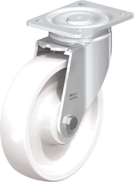 Blickle - 8" Diam x 1-31/32" Wide x 9-41/64" OAH Top Plate Mount Swivel Caster - Impact-Resistant Nylon, 1,980 Lb Capacity, Ball Bearing, 5-1/2 x 4-3/8" Plate - Caliber Tooling