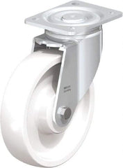 Blickle - 8" Diam x 1-31/32" Wide x 9-41/64" OAH Top Plate Mount Swivel Caster - Impact-Resistant Nylon, 1,980 Lb Capacity, Ball Bearing, 5-1/2 x 4-3/8" Plate - Caliber Tooling