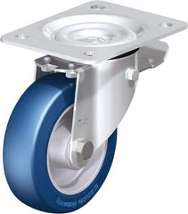 Blickle - 5" Diam x 1-37/64" Wide x 6-7/64" OAH Top Plate Mount Swivel Caster with Brake - Polyurethane-Elastomer Blickle Besthane, 770 Lb Capacity, Ball Bearing, 5-1/2 x 4-3/8" Plate - Caliber Tooling