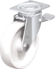 Blickle - 8" Diam x 1-31/32" Wide x 9-41/64" OAH Top Plate Mount Swivel Caster with Brake - Impact-Resistant Nylon, 1,980 Lb Capacity, Plain Bore Bearing, 5-1/2 x 4-3/8" Plate - Caliber Tooling