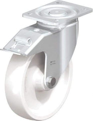 Blickle - 8" Diam x 1-31/32" Wide x 9-41/64" OAH Top Plate Mount Swivel Caster with Brake - Impact-Resistant Nylon, 1,980 Lb Capacity, Plain Bore Bearing, 5-1/2 x 4-3/8" Plate - Caliber Tooling