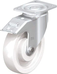 Blickle - 8" Diam x 1-31/32" Wide x 9-41/64" OAH Top Plate Mount Swivel Caster with Brake - Impact-Resistant Nylon, 1,980 Lb Capacity, Ball Bearing, 5-1/2 x 4-3/8" Plate - Caliber Tooling