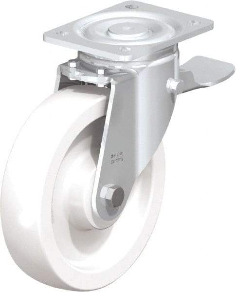 Blickle - 8" Diam x 1-31/32" Wide x 9-41/64" OAH Top Plate Mount Swivel Caster with Brake - Impact-Resistant Nylon, 1,980 Lb Capacity, Plain Bore Bearing, 5-1/2 x 4-3/8" Plate - Caliber Tooling