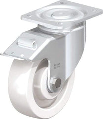 Blickle - 6-1/2" Diam x 1-31/32" Wide x 7-3/4" OAH Top Plate Mount Swivel Caster with Brake - Impact-Resistant Nylon, 1,870 Lb Capacity, Ball Bearing, 5-1/2 x 4-3/8" Plate - Caliber Tooling