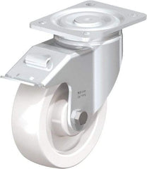 Blickle - 6-1/2" Diam x 1-31/32" Wide x 7-3/4" OAH Top Plate Mount Swivel Caster with Brake - Impact-Resistant Nylon, 1,870 Lb Capacity, Plain Bore Bearing, 5-1/2 x 4-3/8" Plate - Caliber Tooling