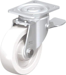 Blickle - 6-1/2" Diam x 1-31/32" Wide x 7-3/4" OAH Top Plate Mount Swivel Caster with Brake - Impact-Resistant Nylon, 1,870 Lb Capacity, Plain Bore Bearing, 5-1/2 x 4-3/8" Plate - Caliber Tooling