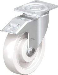 Blickle - 6-1/2" Diam x 1-31/32" Wide x 7-3/4" OAH Top Plate Mount Swivel Caster - Impact-Resistant Nylon, 1,870 Lb Capacity, Plain Bore Bearing, 5-1/2 x 4-3/8" Plate - Caliber Tooling