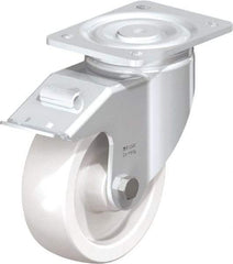 Blickle - 6" Diam x 1-31/32" Wide x 7-3/4" OAH Top Plate Mount Swivel Caster with Brake - Impact-Resistant Nylon, 1,760 Lb Capacity, Plain Bore Bearing, 5-1/2 x 4-3/8" Plate - Caliber Tooling