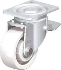 Blickle - 5" Diam x 1-31/32" Wide x 6-11/16" OAH Top Plate Mount Swivel Caster with Brake - Impact-Resistant Nylon, 1,650 Lb Capacity, Ball Bearing, 5-1/2 x 4-3/8" Plate - Caliber Tooling