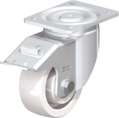 Blickle - 5" Diam x 1-31/32" Wide x 6-11/16" OAH Top Plate Mount Swivel Caster with Brake - Impact-Resistant Nylon, 1,650 Lb Capacity, Ball Bearing, 5-1/2 x 4-3/8" Plate - Caliber Tooling