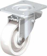 Blickle - 5" Diam x 1-29/64" Wide x 6-1/2" OAH Top Plate Mount Swivel Caster with Brake - Impact-Resistant Nylon, 1,540 Lb Capacity, Ball Bearing, 5-1/2 x 4-3/8" Plate - Caliber Tooling