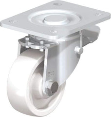 Blickle - 4" Diam x 1-29/64" Wide x 5-33/64" OAH Top Plate Mount Swivel Caster with Brake - Impact-Resistant Nylon, 1,100 Lb Capacity, Plain Bore Bearing, 5-1/2 x 4-3/8" Plate - Caliber Tooling