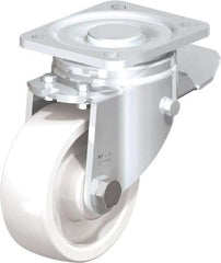 Blickle - 4" Diam x 1-29/64" Wide x 5-33/64" OAH Top Plate Mount Swivel Caster with Brake - Impact-Resistant Nylon, 1,100 Lb Capacity, Plain Bore Bearing, 3-15/16 x 3-3/8" Plate - Caliber Tooling