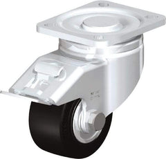 Blickle - 3" Diam x 1-49/64" Wide x 4-23/32" OAH Top Plate Mount Swivel Caster with Brake - Solid Rubber, 440 Lb Capacity, Ball Bearing, 3-15/16 x 3-3/8" Plate - Caliber Tooling