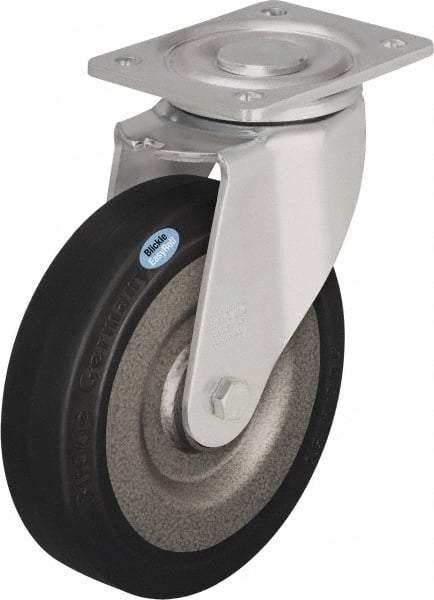 Blickle - 10" Diam x 2-23/64" Wide x 11-39/64" OAH Top Plate Mount Swivel Caster - Solid Rubber, 1,870 Lb Capacity, Ball Bearing, 5-1/2 x 4-3/8" Plate - Caliber Tooling