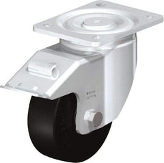 Blickle - 5" Diam x 1-31/32" Wide x 6-11/16" OAH Top Plate Mount Swivel Caster with Brake - Solid Rubber, 704 Lb Capacity, Ball Bearing, 5-1/2 x 4-3/8" Plate - Caliber Tooling