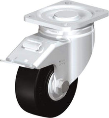 Blickle - 4" Diam x 1-49/64" Wide x 5-33/64" OAH Top Plate Mount Swivel Caster with Brake - Solid Rubber, 594 Lb Capacity, Ball Bearing, 3-15/16 x 3-3/8" Plate - Caliber Tooling